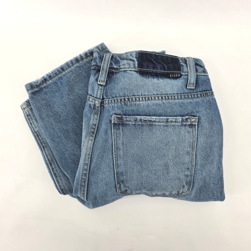 Risen Jeans Womens Distressed High Rise Straight Leg Blue Denim 28 Casual